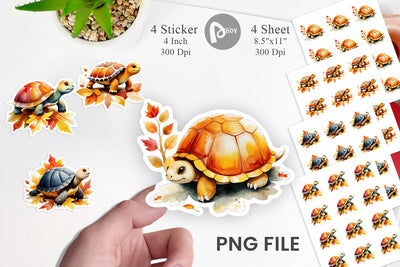 Autumn Turtle Watercolor Sticker Sublimation artnoy 