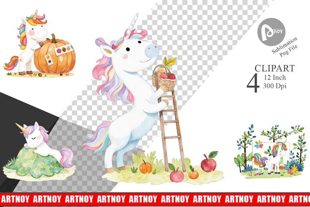 Autumn Unicorn Whimsy Clipart Sublimation artnoy 