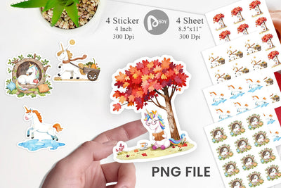 Autumn Unicorn Whimsy Sticker Sublimation artnoy 