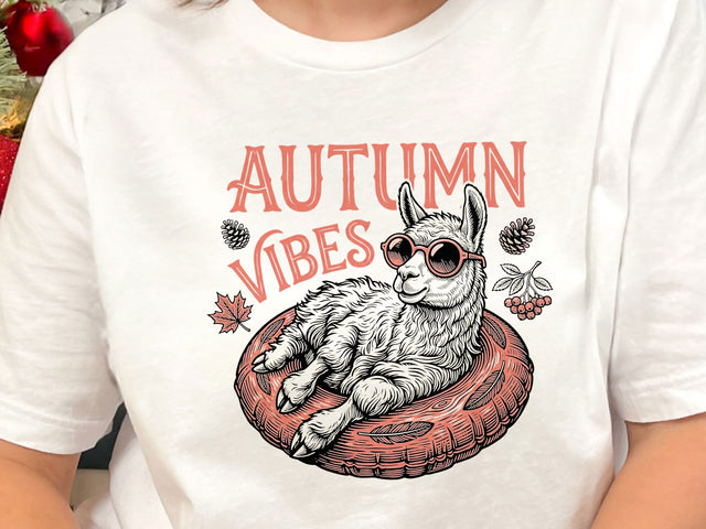Autumn Vibes Llama PNG, Cute Fall Alpaca T-Shirt Design SVG DesignDestine 