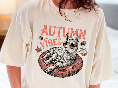 Autumn Vibes Llama PNG, Cute Fall Alpaca T-Shirt Design SVG DesignDestine 