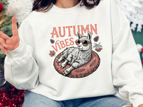 Autumn Vibes Llama PNG, Cute Fall Alpaca T-Shirt Design SVG DesignDestine 