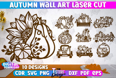 Autumn Wall Art Bundle | Fall Sign | Autumn Vibe | Signs Inscription Design | CNC Files SVG The T Store Design 