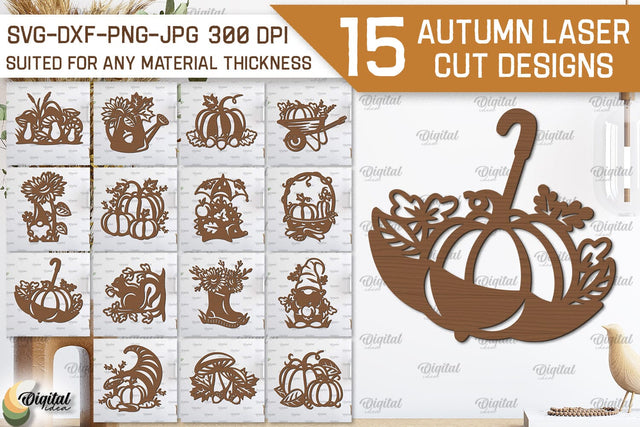 Autumn Wall Decor Laser Cut Bundle. Fall Wall Art SVG Design SVG Evgenyia Guschina 
