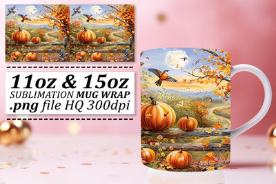 Autumn Watercolor Landscape Mug Wrap for 11oz/15oz Sublimation afrosvg 