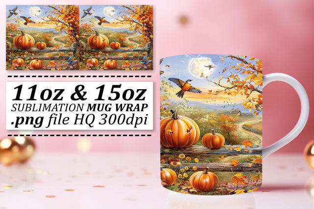 Autumn Watercolor Landscape Mug Wrap for 11oz/15oz Sublimation afrosvg 
