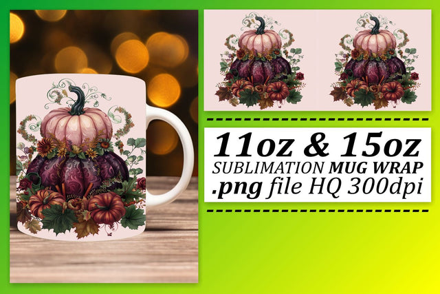 Autumn Watercolor Mug Wrap Design Pumpkin 11oz/15oz Sublimation afrosvg 