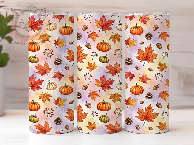 Autumn Watercolor Pattern 20oz Tumbler, Fall Foliage, Soft Washes, Seasonal Art, Warm Tones, Botanical Design, Rustic Autumn, Sublimation Wrap Sublimation Lara' s Designs 