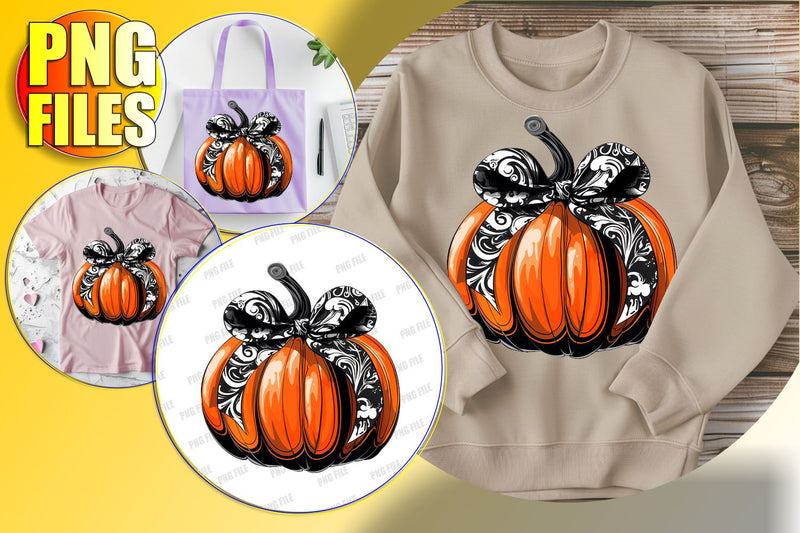 Autumn Watercolor Pumpkin Bow PNG for Crafts Sublimation afrosvg 