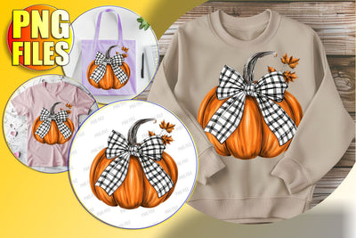 Autumn Watercolor Pumpkin Sublimation PNG with Bow Sublimation afrosvg 