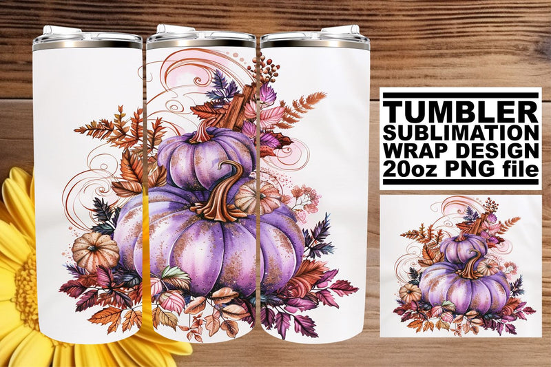 Autumn Watercolor Pumpkin Tumbler Design Sublimation afrosvg 