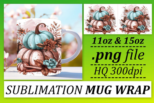 Autumn Watercolor Pumpkins Mug Wrap Design 11oz/15oz Sublimation afrosvg 