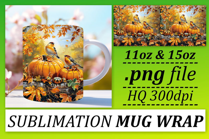 Autumn Watercolor Wrap for Mug Sublimation 11oz/15oz Sublimation afrosvg 