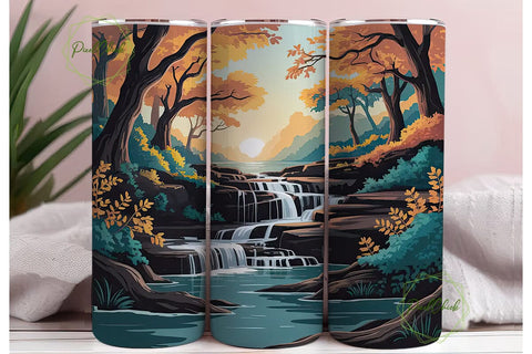 Autumn Waterfall 20oz Tumbler Wrap Sublimation PixelChick 