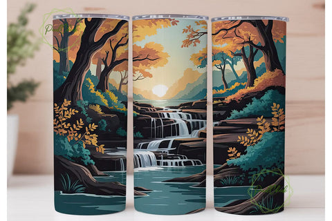 Autumn Waterfall 20oz Tumbler Wrap Sublimation PixelChick 