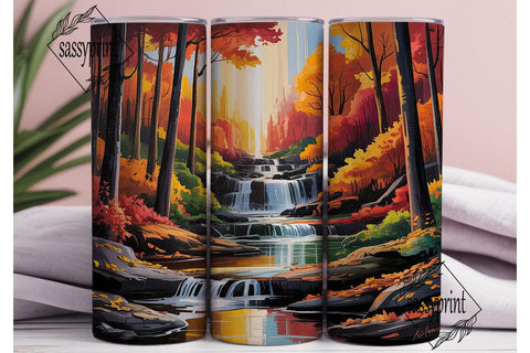 Autumn Waterfall Forest 20oz Tumbler Sublimation sassyprint 