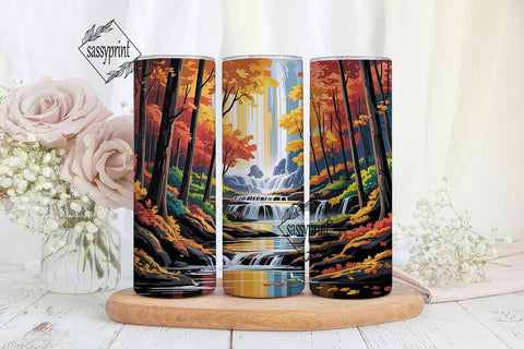 Autumn Waterfall Forest 20oz Tumbler Sublimation sassyprint 