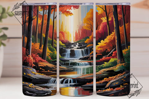 Autumn Waterfall Forest 20oz Tumbler Sublimation sassyprint 