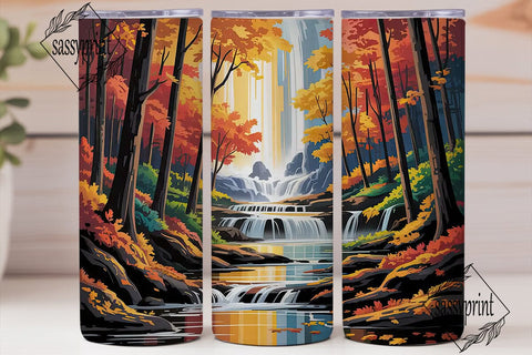 Autumn Waterfall Forest 20oz Tumbler Sublimation sassyprint 