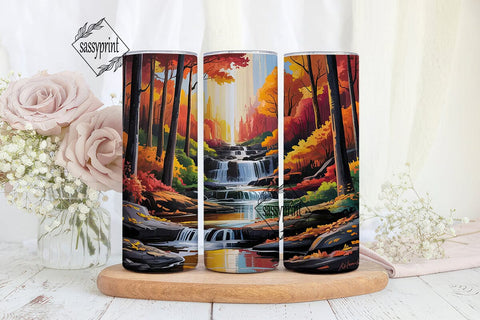 Autumn Waterfall Forest 20oz Tumbler Sublimation sassyprint 