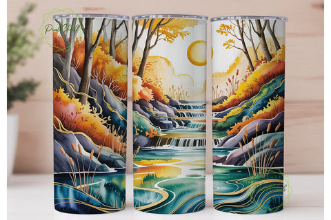 Autumn Waterfall Landscape Tumbler Wrap Sublimation PixelChick 