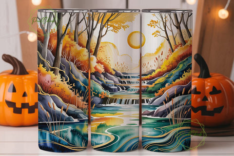 Autumn Waterfall Landscape Tumbler Wrap Sublimation PixelChick 