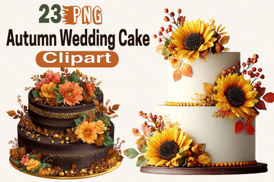 Autumn Wedding Cake Clipart Bundle. Sublimation SVGArt 