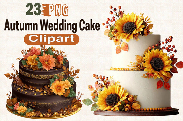 Autumn Wedding Cake Clipart Bundle. Sublimation SVGArt 