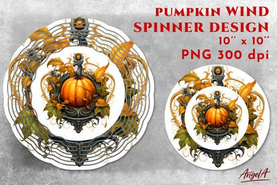 Autumn wind spinner round design / vintage pumpkin PNG Sublimation Angelina Semenova 