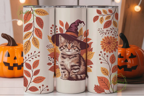 Autumn Witchy Kitten 20oz Tumbler Wrap Sublimation PixelChick 