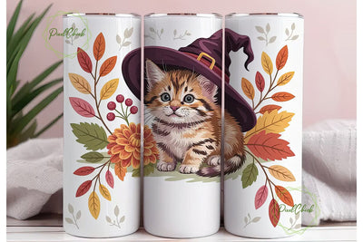 Autumn Witchy Kitten 20oz Tumbler Wrap Sublimation PixelChick 