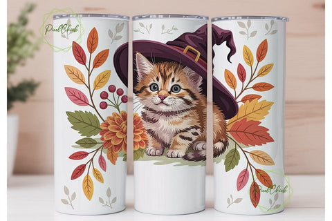 Autumn Witchy Kitten 20oz Tumbler Wrap Sublimation PixelChick 