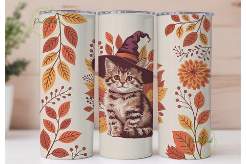 Autumn Witchy Kitten 20oz Tumbler Wrap Sublimation PixelChick 