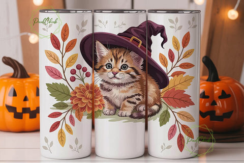 Autumn Witchy Kitten 20oz Tumbler Wrap Sublimation PixelChick 