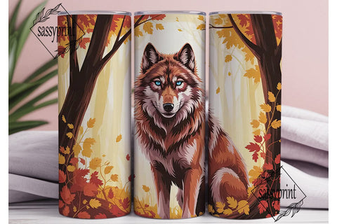 Autumn Wolf Forest 20oz Tumbler Wrap Sublimation sassyprint 