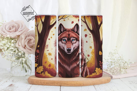 Autumn Wolf Forest 20oz Tumbler Wrap Sublimation sassyprint 