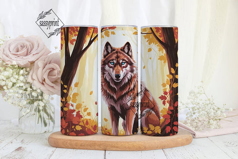 Autumn Wolf Forest 20oz Tumbler Wrap Sublimation sassyprint 