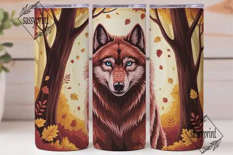 Autumn Wolf Forest 20oz Tumbler Wrap Sublimation sassyprint 