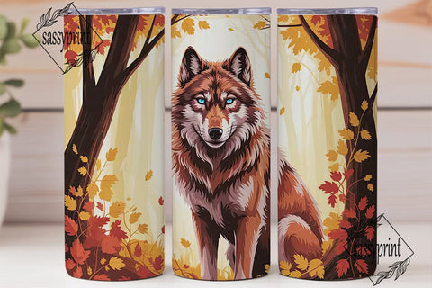 Autumn Wolf Forest 20oz Tumbler Wrap Sublimation sassyprint 