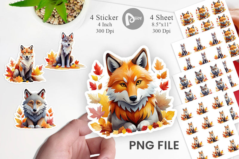 Autumn Wolf Watercolor Sticker Sublimation artnoy 