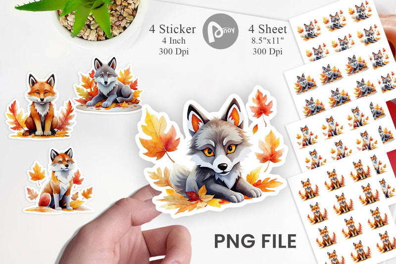 Autumn Wolf Watercolor Sticker Sublimation artnoy 