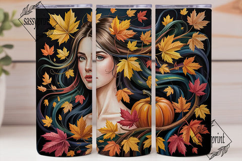 Autumn Woman Foliage 20oz Tumbler Wrap Sublimation sassyprint 
