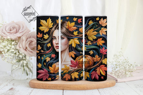 Autumn Woman Foliage 20oz Tumbler Wrap Sublimation sassyprint 