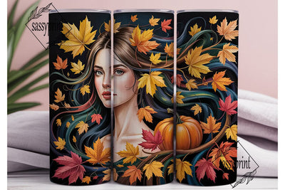 Autumn Woman Foliage 20oz Tumbler Wrap Sublimation sassyprint 