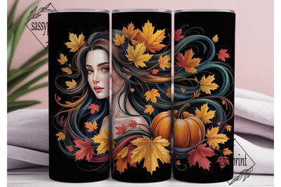 Autumn Woman Foliage 20oz Tumbler Wrap Sublimation sassyprint 