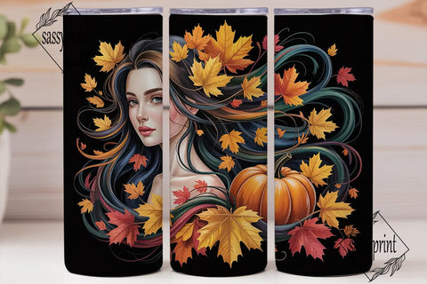 Autumn Woman Foliage 20oz Tumbler Wrap Sublimation sassyprint 