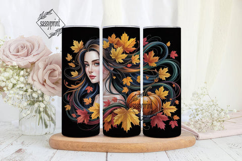 Autumn Woman Foliage 20oz Tumbler Wrap Sublimation sassyprint 