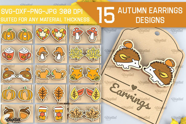 Autumn Wooden Earrings Laser Cut Bundle. Fall Earrings SVG SVG Evgenyia Guschina 