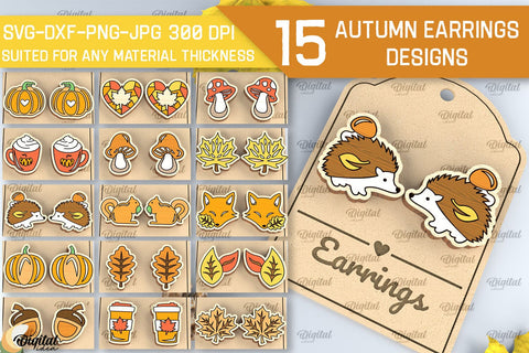 Autumn Wooden Earrings Laser Cut Bundle. Fall Earrings SVG SVG Evgenyia Guschina 