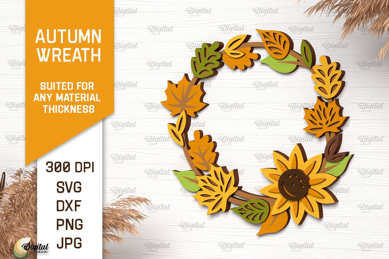 Autumn Wreath Laser Cut Design. Fall Wreath Decor SVG SVG Evgenyia Guschina 